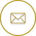 Gold envelope icon inside a gold circle on a white background