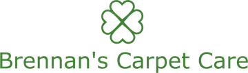 The logo for brennan 's carpet care shows a clover with hearts on it.