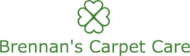 The logo for brennan 's carpet care shows a clover with hearts on it.