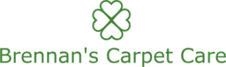 The logo for brennan 's carpet care shows a clover with hearts on it.