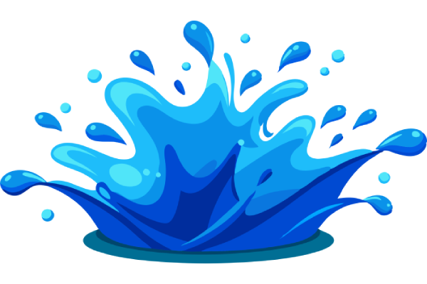 Blue water splash with droplets on a white background