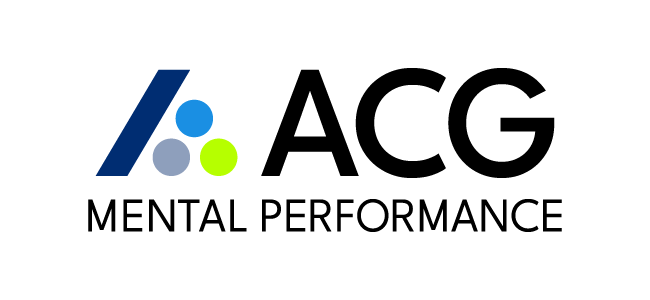 Logo for ACG Mental Performance: blue, gray, and green circles, and a blue line. Black text