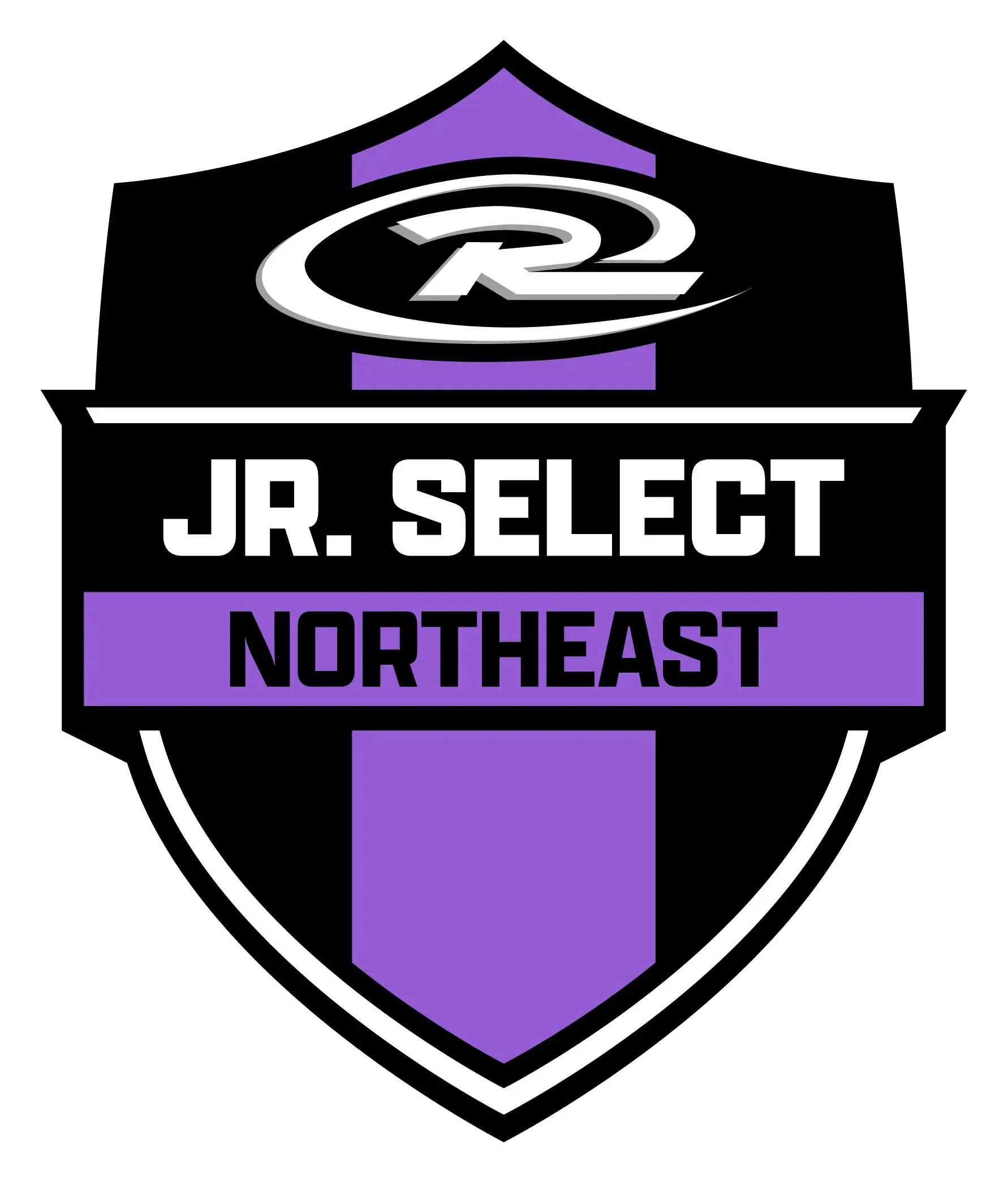 Jr. Select Northeast logo, shield shape with black, purple, and white elements, and