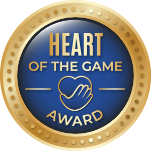 Award badge: Blue circle, gold border,