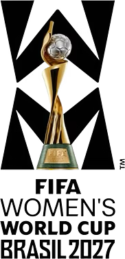 The FIFA Women's World Cup Brasil 2027 logo featuring a stylized gold trophy against a black 'W' background.