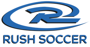 Blue Rush Soccer logo with a stylized letter 