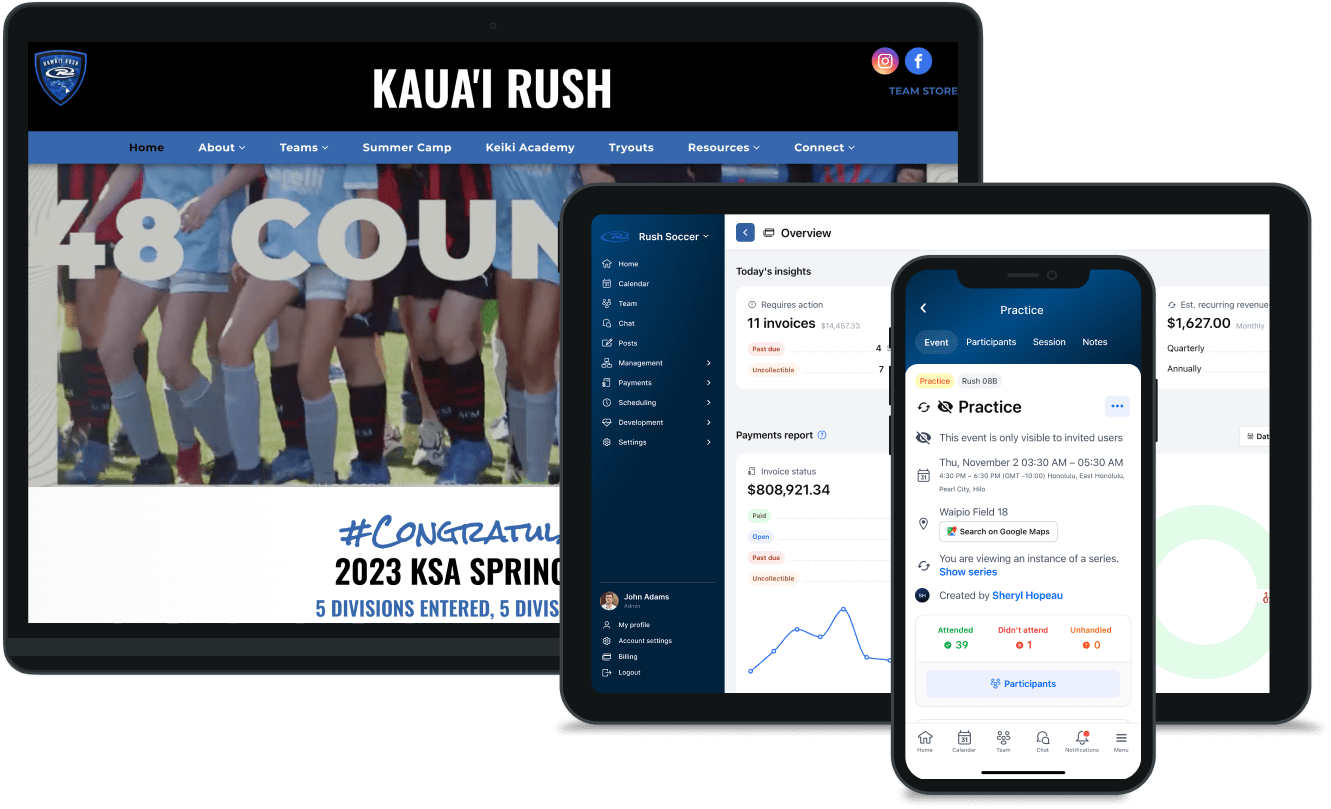 Kauai Rush website displayed on a laptop, tablet, and smartphone.