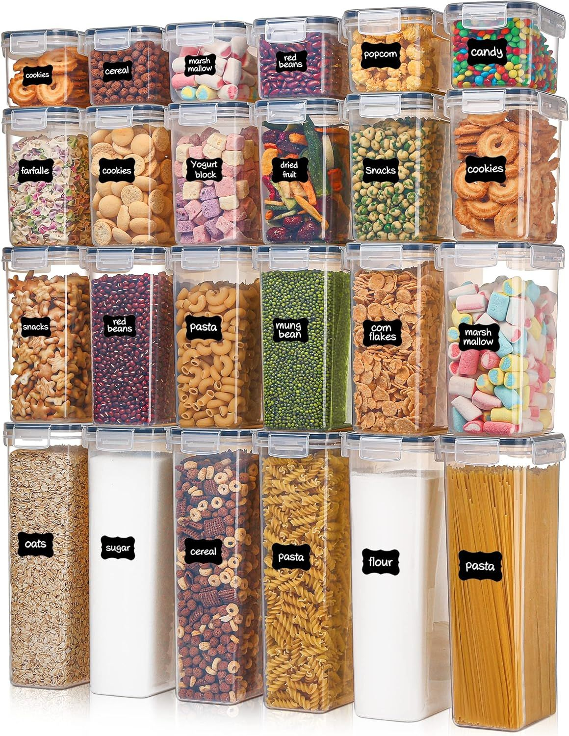 Airtight Food Storage Containers with Lids, Vtopmart 24 pcs Plastic Kitchen and Pantry Organization Canisters Airtight Food Storage Containers with Lids, 24 pcs Plastic Kitchen and Pantry Organization Canisters