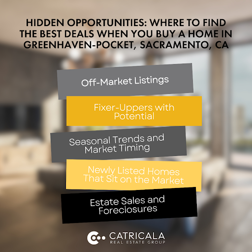 Hidden opportunities when you buy a home in Greenhaven-Pocket, Sacramento: Off-market listings, fixer-uppers, and more.
