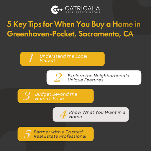 5 tips for buying a home in Greenhaven-Pocket, Sacramento: market insights, budget, features, and expert help.