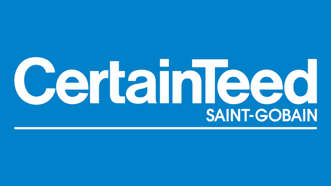 A blue and white logo for certainteed saint gobain