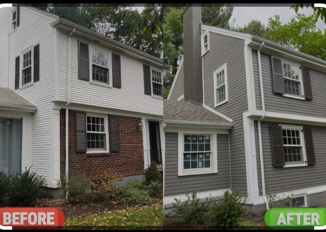 A before and after photo of a house