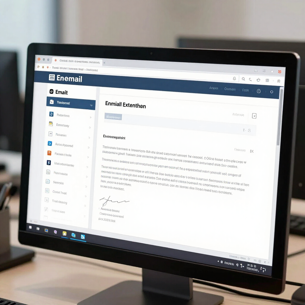 A computer monitor displays an email interface titled 
