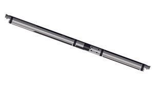 A close up of a metal pipe on a white background.