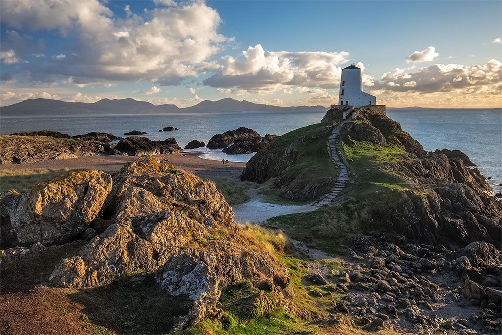 Lighthouse on Llanddwyn Island on the coast of Anglesey in north Wale, Uk.