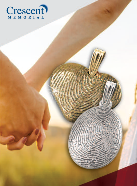 a couple holding hands with crescent memorial written on the bottom