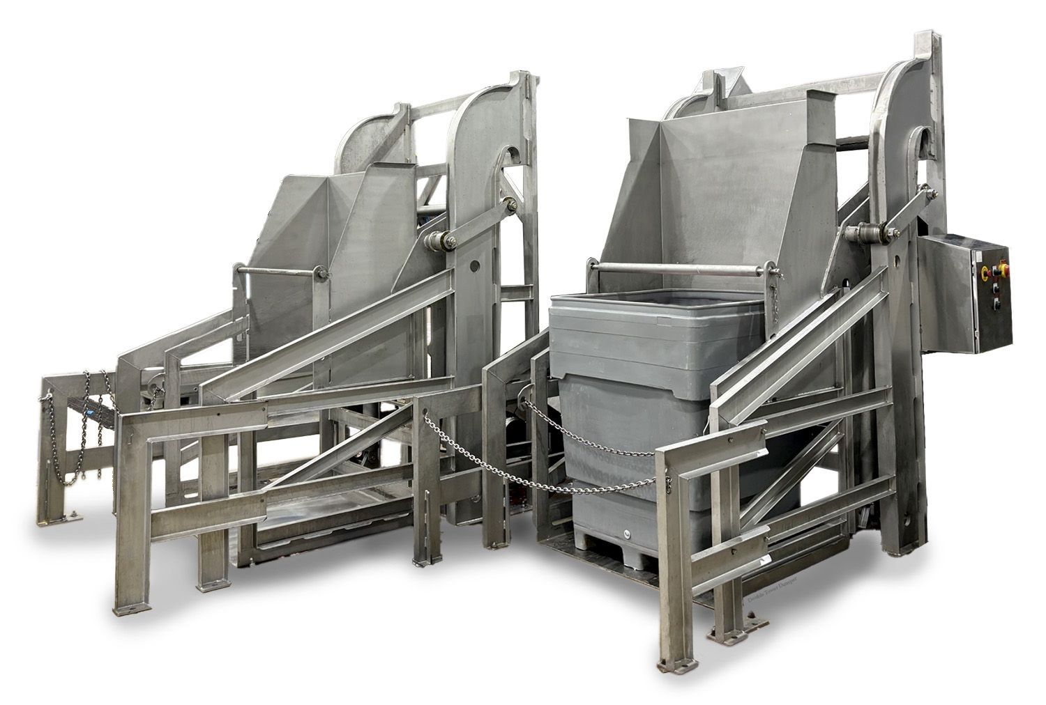 Metal dumper machine on white background