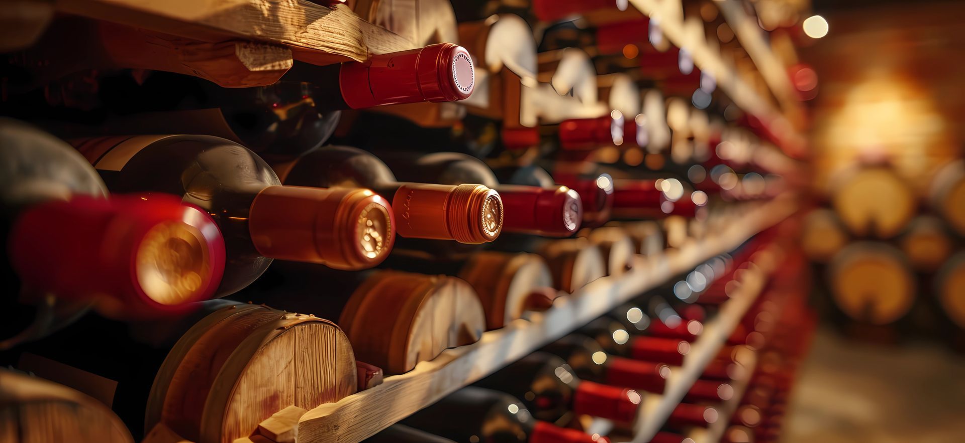 Une rangée de bouteilles de vin empilées les unes sur les autres dans une cave à vin.