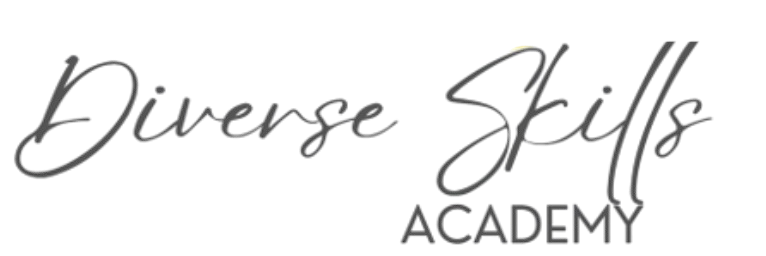 The logo for diverse skills academy is black and white and says `` diverse skills academy ''.