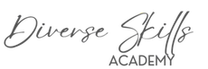 The logo for diverse skills academy is black and white and says `` diverse skills academy ''.