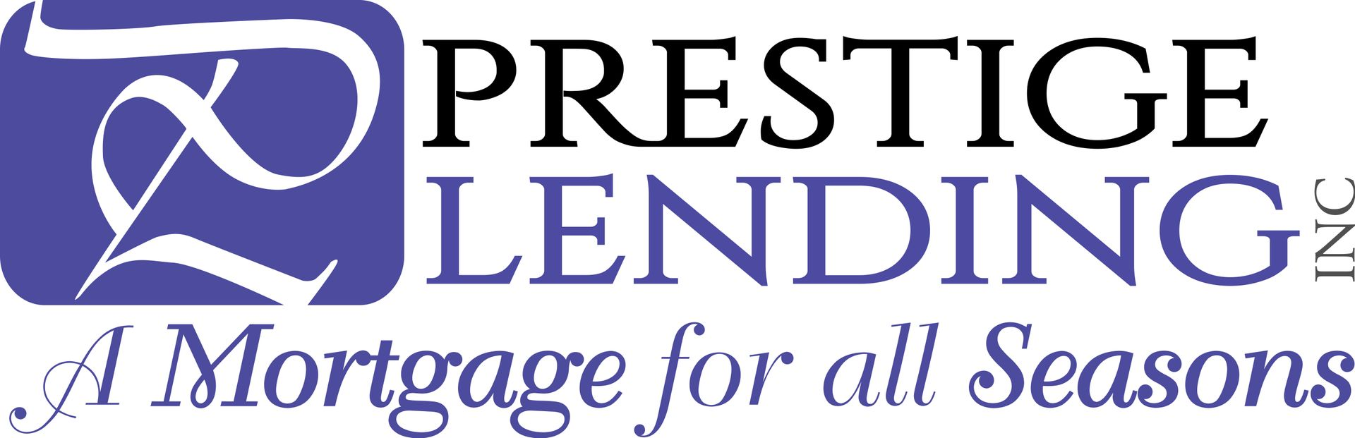 Prestige Lending logo with purple icon and slogan “A Mortgage for all Seasons”