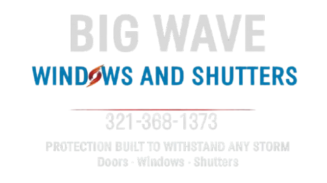 Big Wave Windows and Shutters sign with phone number and storm protection services
