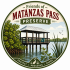 A logo for the friends of matanzas pass preserve with a house in the water