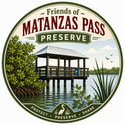 A logo for the friends of matanzas pass preserve with a house in the water