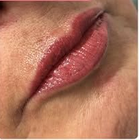 Side-by-side face comparison of a woman before and after makeup, eyes closed then smiling.