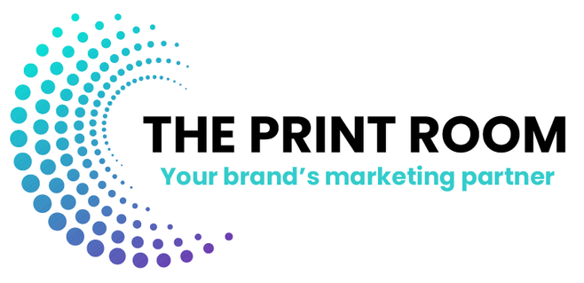 The logo for the print room is a swirl of blue and purple dots.