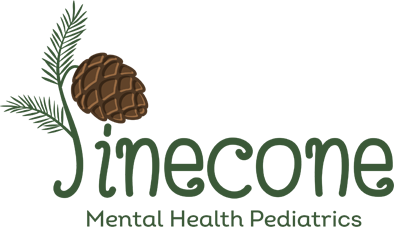 The logo for Pinecone Mental Health Pediatrics has a pine cone on it.