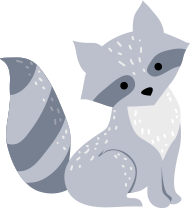 A cartoon illustration of a raccoon sitting down on a white background.