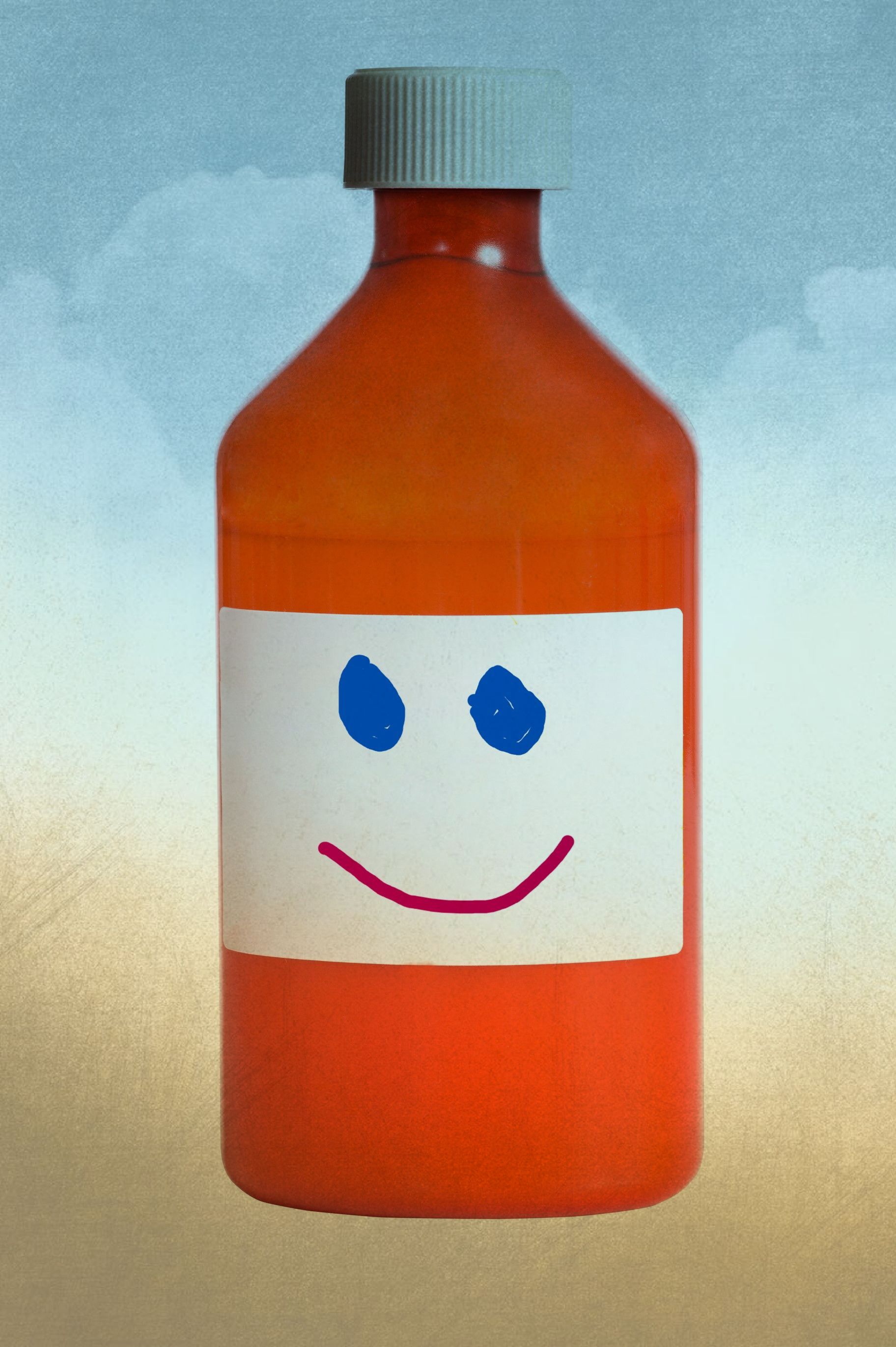A bottle with a smiley face on it