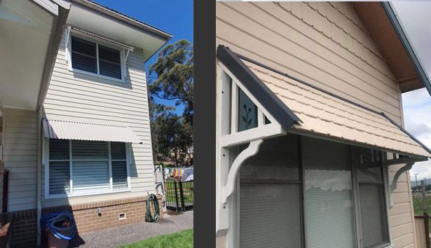 A picture of a house with a window with a canopy — Heritage Window Awnings in the Hunter Valley, NSW