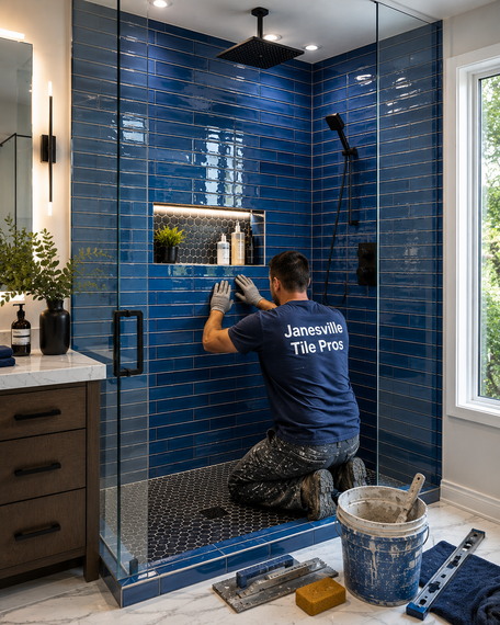 blue bathroom tile