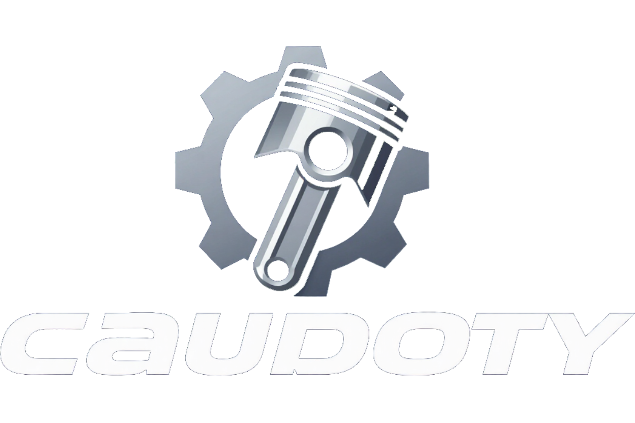 Logotipo de engranaje gris con un pistón estilizado y la palabra “CAUDOTY” debajo.