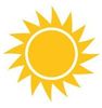 Yellow sun with pointed rays.
