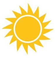 Yellow sun with pointed rays.