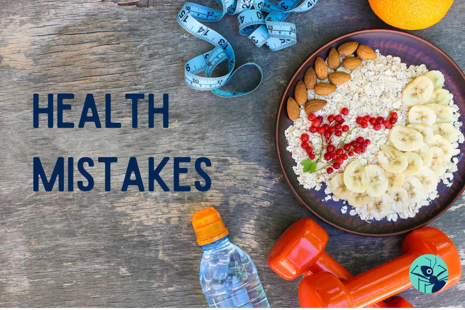 A plate of food with the words `` health mistakes '' written on it
