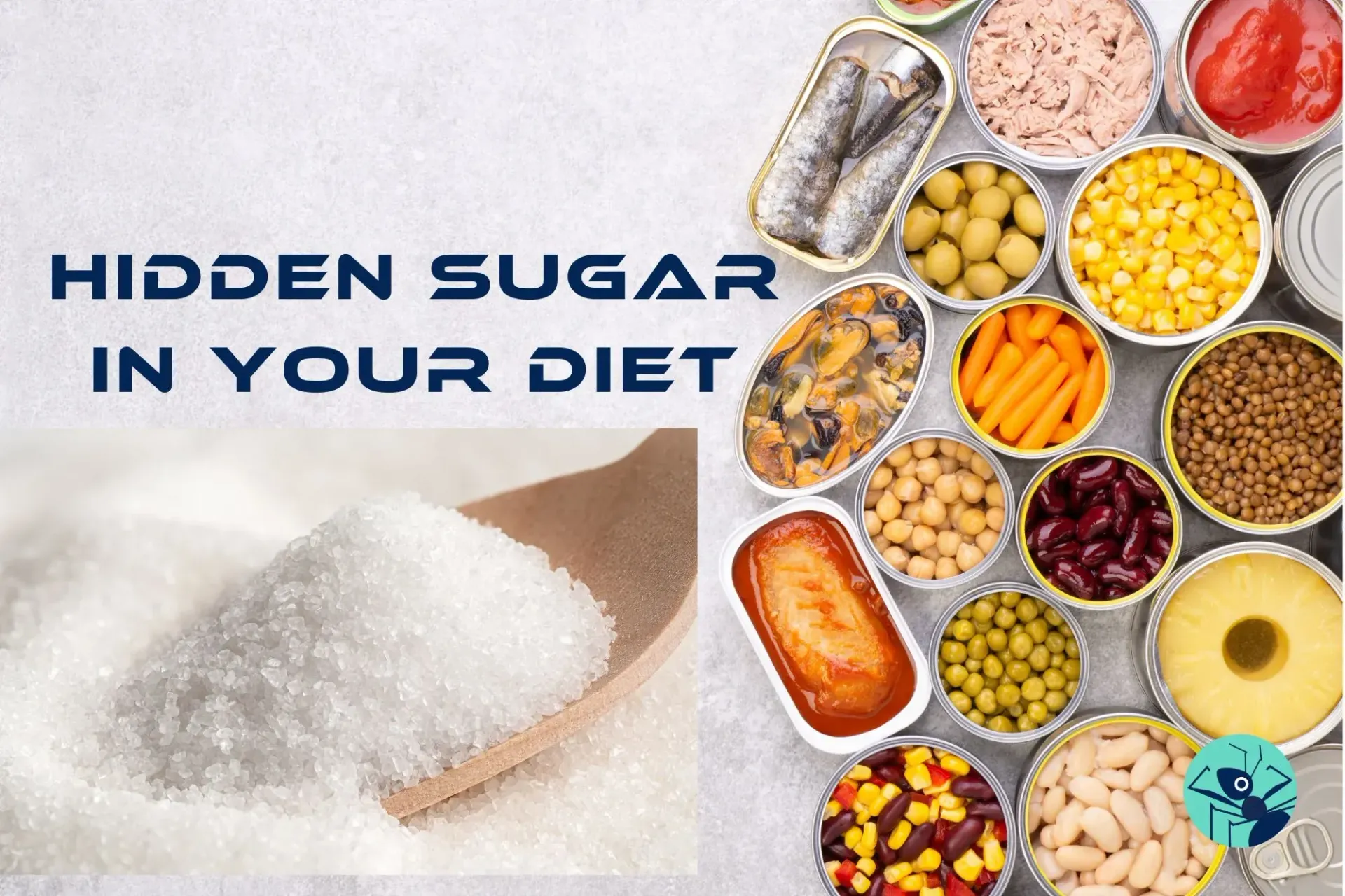 A wooden spoon filled with sugar next to a variety of foods.