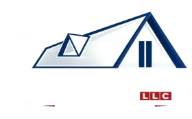 Blue stylized roof logo with an envelope shape and red LLC text
