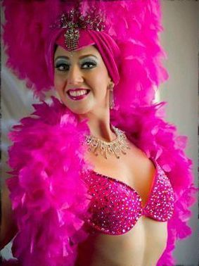 Woman in a pink costume