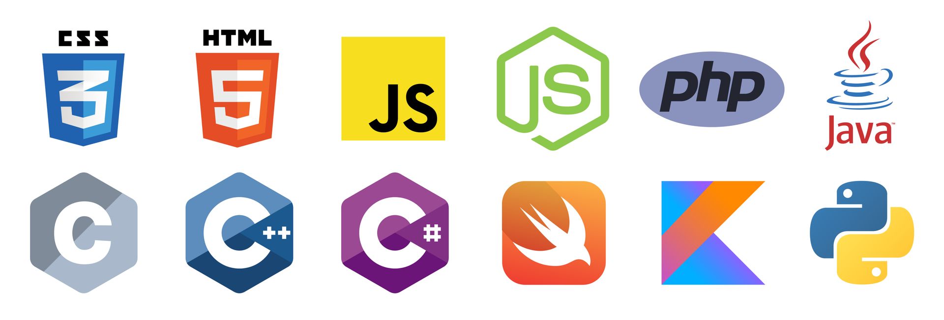 Eine Reihe von Logos für verschiedene Programmiersprachen auf weißem Hintergrund