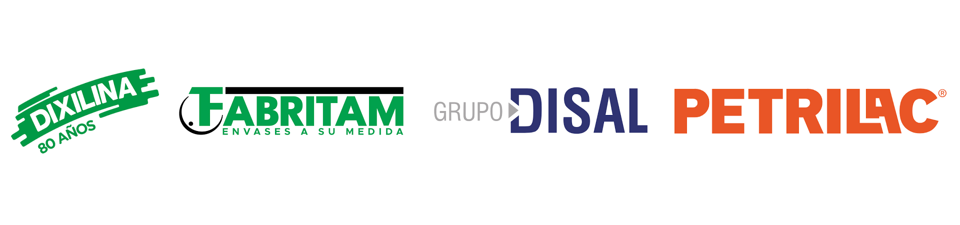Logotipos de patrocinadores en verde y naranja sobre un fondo blanco, incluyendo Zokuma, Fabritam, Disal y Petrilac.