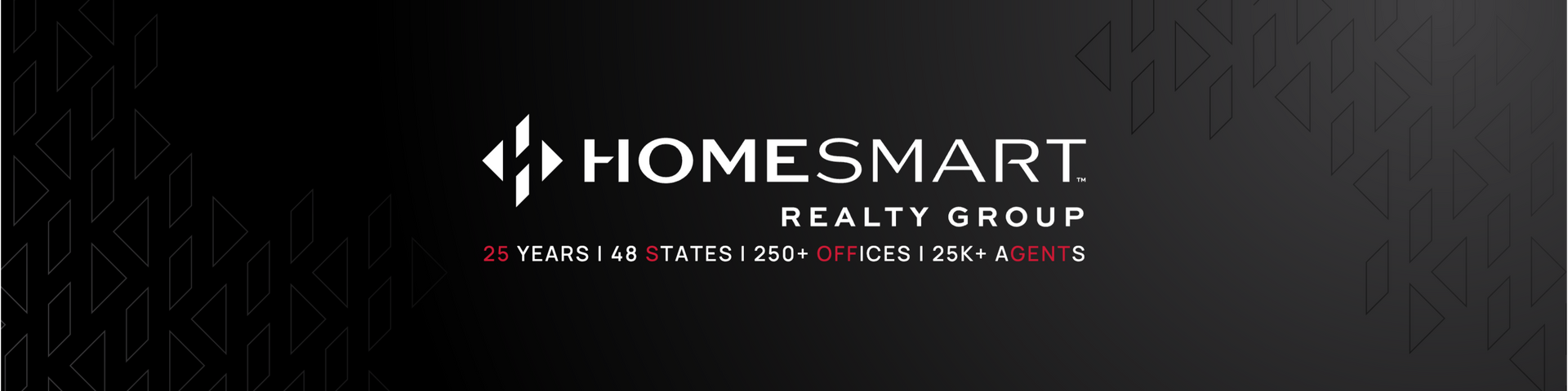 Homesmart Realty Group logo in white on a black background with small red contact text