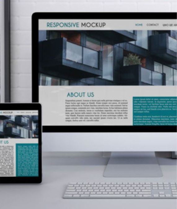 Website mockup: desktop computer and tablet displaying