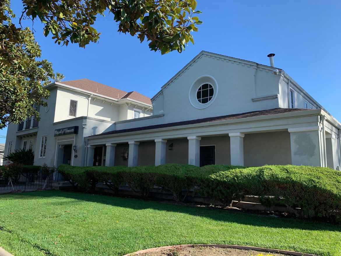 Chapel of Flowers Funeral Home Exterior view from angle, San Jose CA
