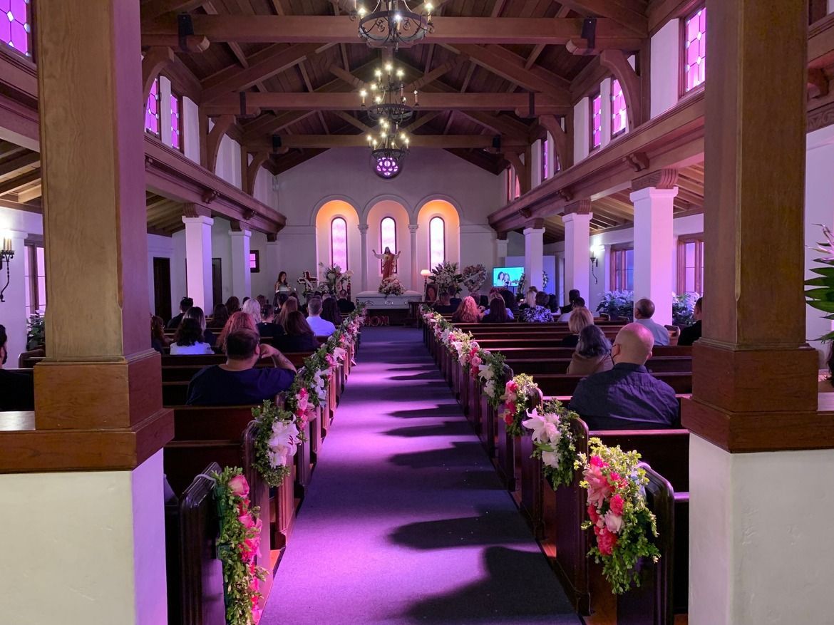 Chapel of Flowers Funeral Home inside of Chapel looking to the front San Jose, CA