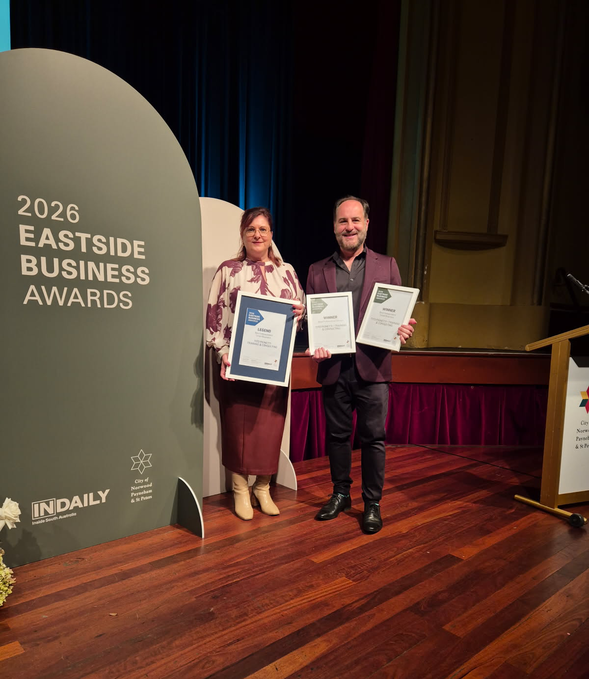 Tito and Anna Pignattie recieve awards  for Eastside Business Awards 2026