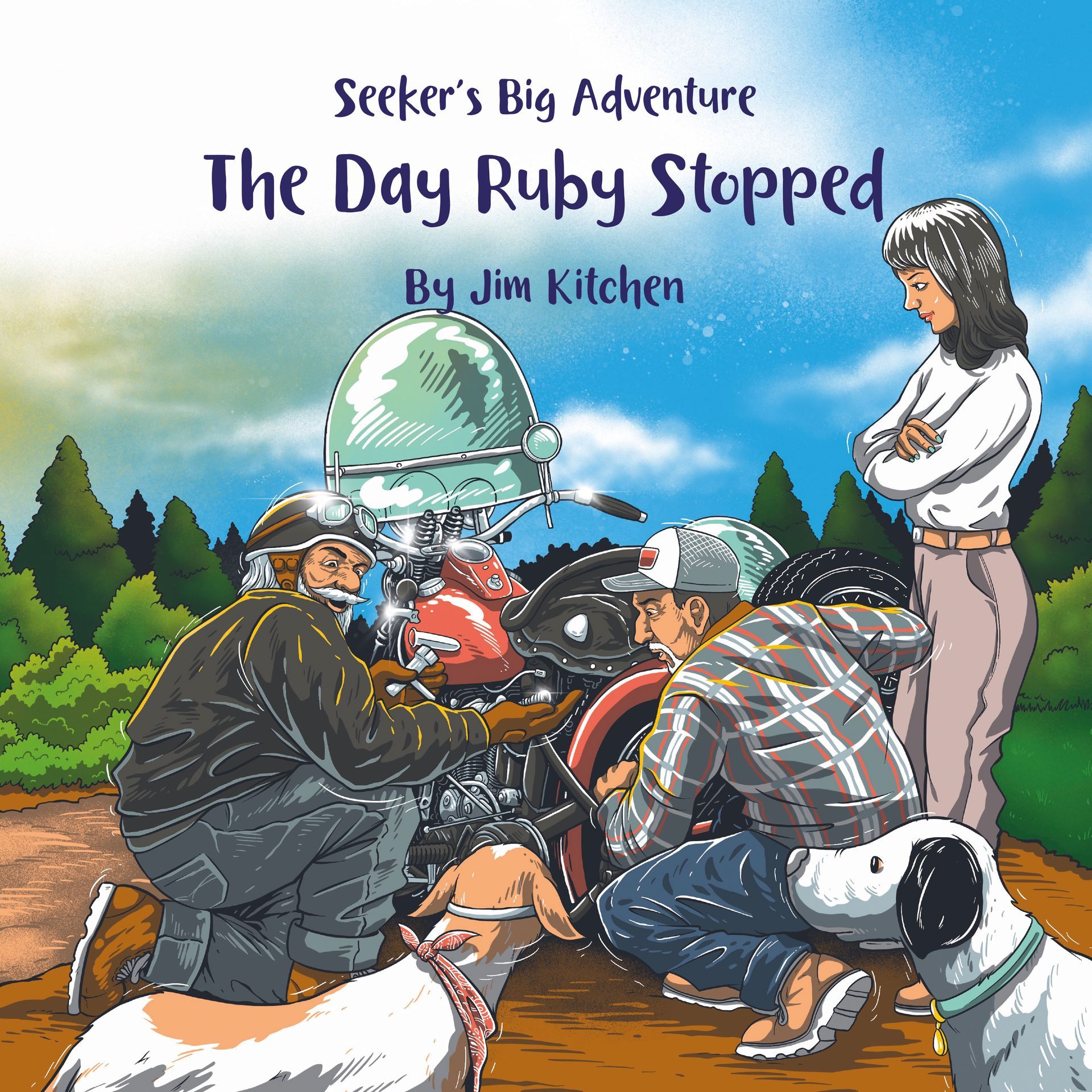Book cover showing hikers around a campfire with a green tent and mountain trees; title: The Day Ruby Stopped
